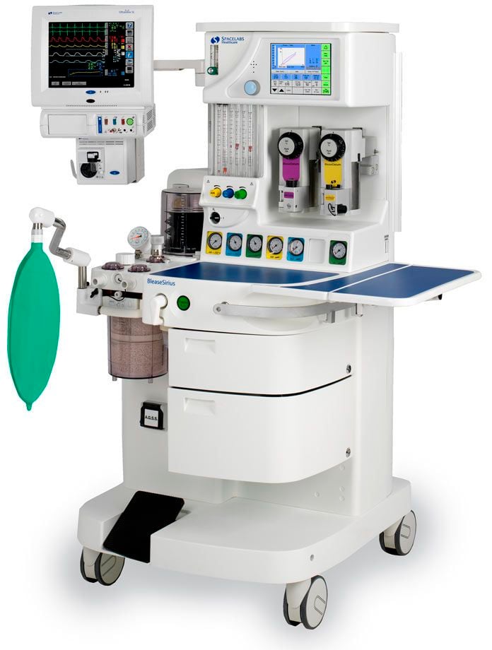 Anesthesia workstation with electronic gas mixer / with tube flow meter BleaseSirius Spacelabs Healthcare
