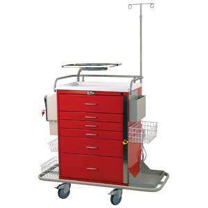 Emergency trolley / with defibrillator shelf / with IV pole / with CPR board 6411 Harloff