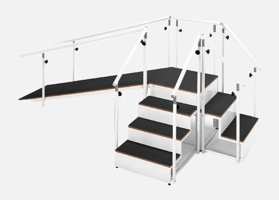 2 handrails straight type rehabilitation staircase / with ramp JMS Mobiliario Hospitalar