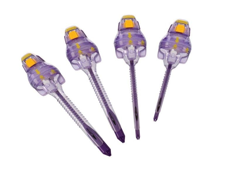 Laparoscopic trocar / with obturator / with insufflation tap / shielded blade PS357x5ULT series, PS356x5ULT series Purple Surgical