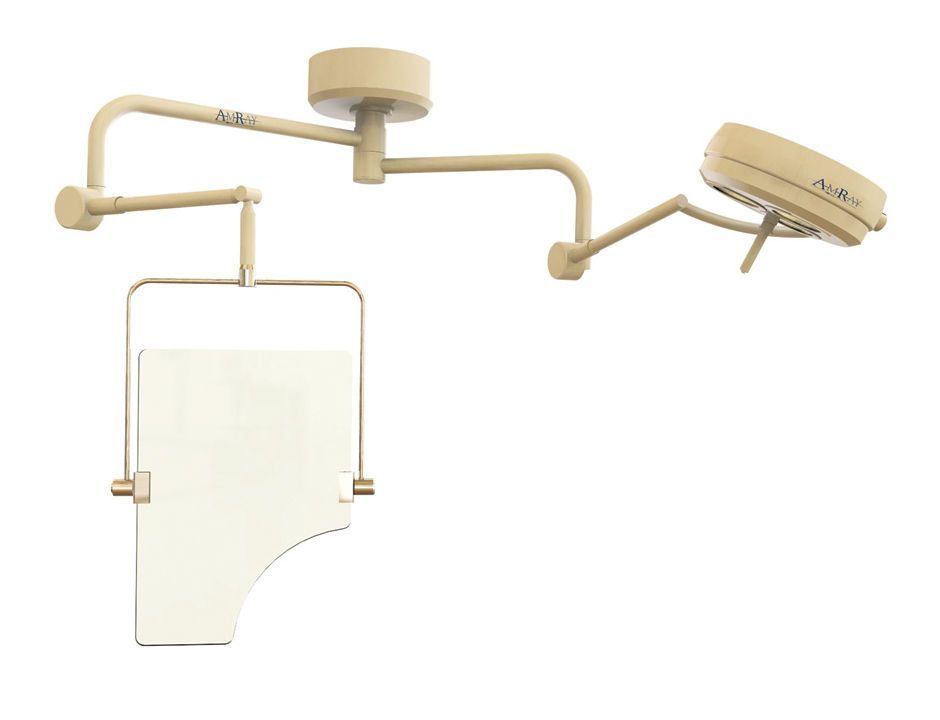 X-ray radiation protective screen / with halogen surgical lamp / with window / ceiling-mounted AMRAY Medical