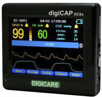 Handheld pulse oximeter / with separate sensor / with capnograph digiCAP DC8x Digicare Biomedical Technology