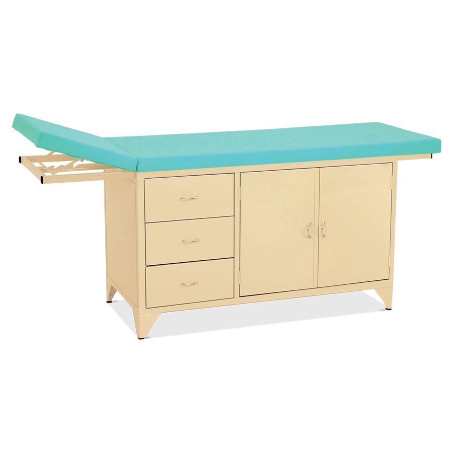 Fixed examination table / 2-section / with storage unit HM 2014 Hospimetal Ind. Met. de Equip. Hospitalares