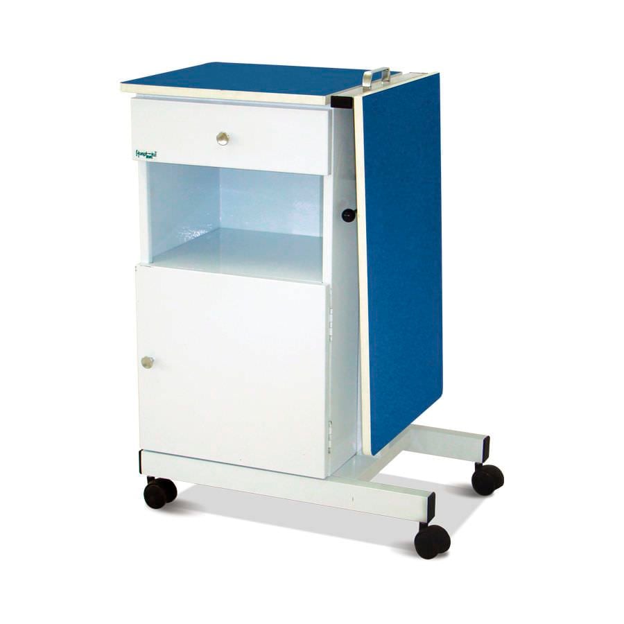 Bedside table / on casters / with integrated over-bed table HM 2025 F Hospimetal Ind. Met. de Equip. Hospitalares