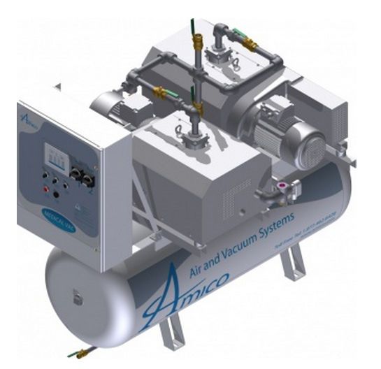 Medical vacuum system / rotary claw / oil-free NFPA Duplex CCD Horizontal Tank Mount Amico Corporation