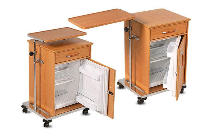 Bedside table with over-bed tray / on casters / with refrigerator compartment External Plus Lux A.A.MEDICAL