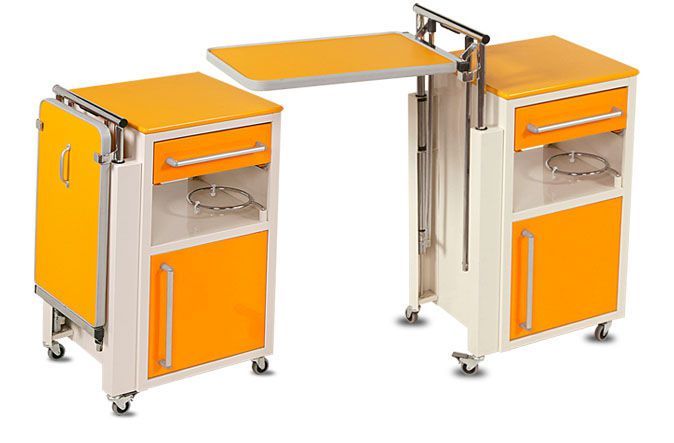 Bedside table with over-bed tray / on casters External E2AT A.A.MEDICAL