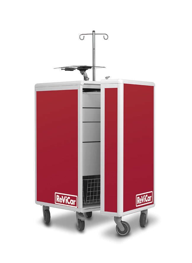 Emergency cart / with drawer / with IV pole / battery-powered Ecorevicar KRZ