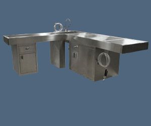 Autopsy table / L-shaped / with sink 1036-19 Mortech Manufacturing