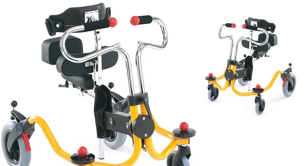 4-caster rollator / pediatric / height-adjustable / with seat Atlas Leckey