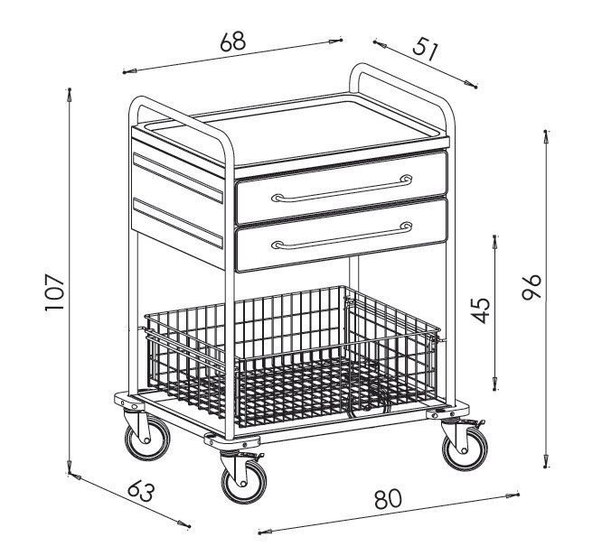 Treatment trolley / with basket / with drawer / stainless steel NEREZ2624S, NEREZ2624SZ Klaro, spol. s r.o.
