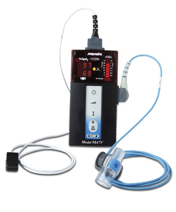 Pulse oximeter with separate sensor / handheld / veterinary / with capnograph 9847V Nonin