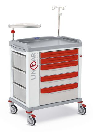 Emergency trolley / with oxygen cylinder holder / with defibrillator shelf / with IV pole LINKAR 329504 Malvestio